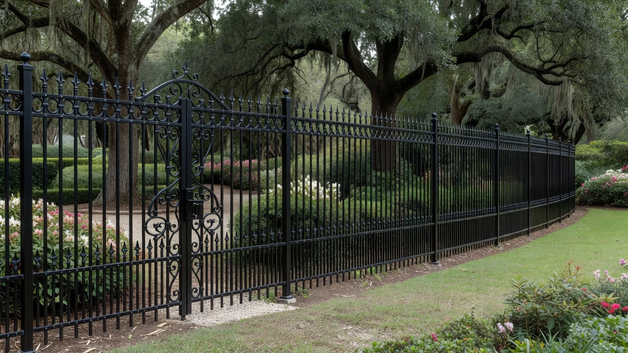 Wrought iron-style fence compared with wood fencing in Savannah